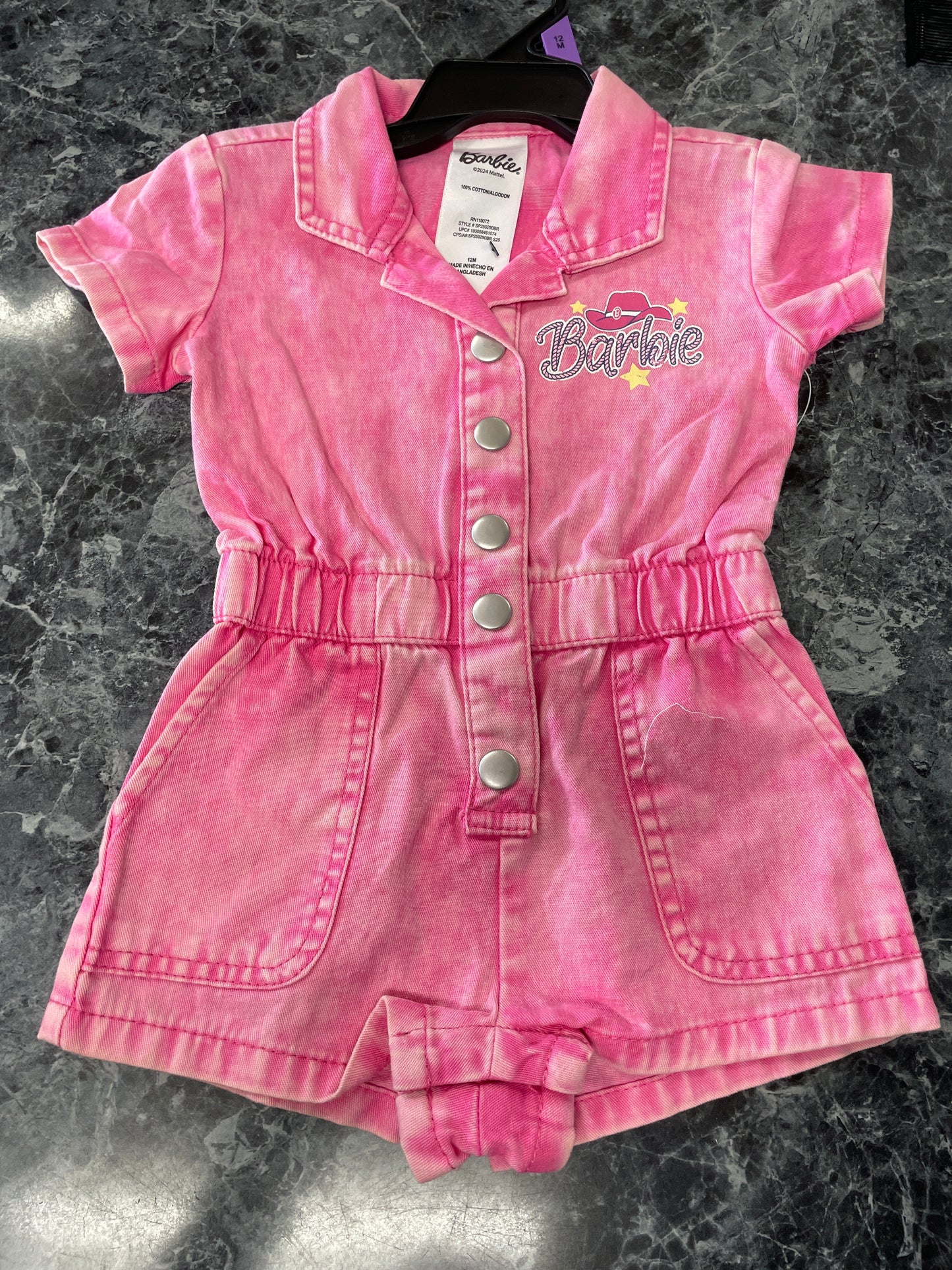 NWT 12m Hot Pink Barbie Denim Romper