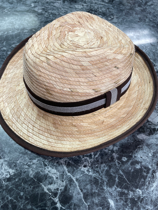 Straw Hat with Brown/White Stripe Band