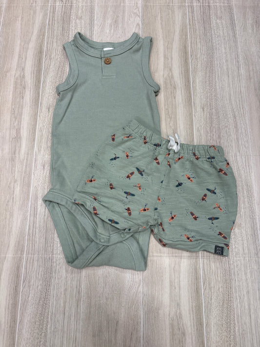 6-9m Mint Paddle Boarder Tank Onesie + Shorts Set