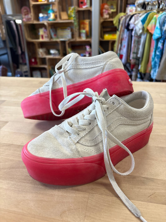 Womens 5 Suede Cream/Pink Platform Vans
