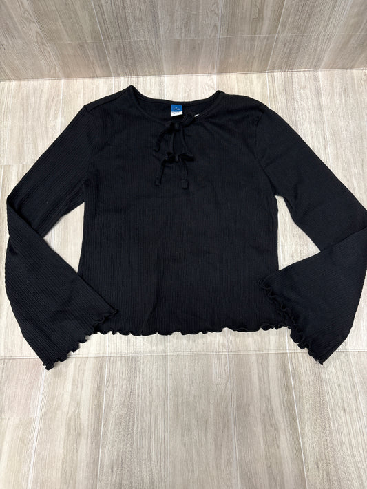 10/12 Black Ribbed Bow Flare Sleeve Top