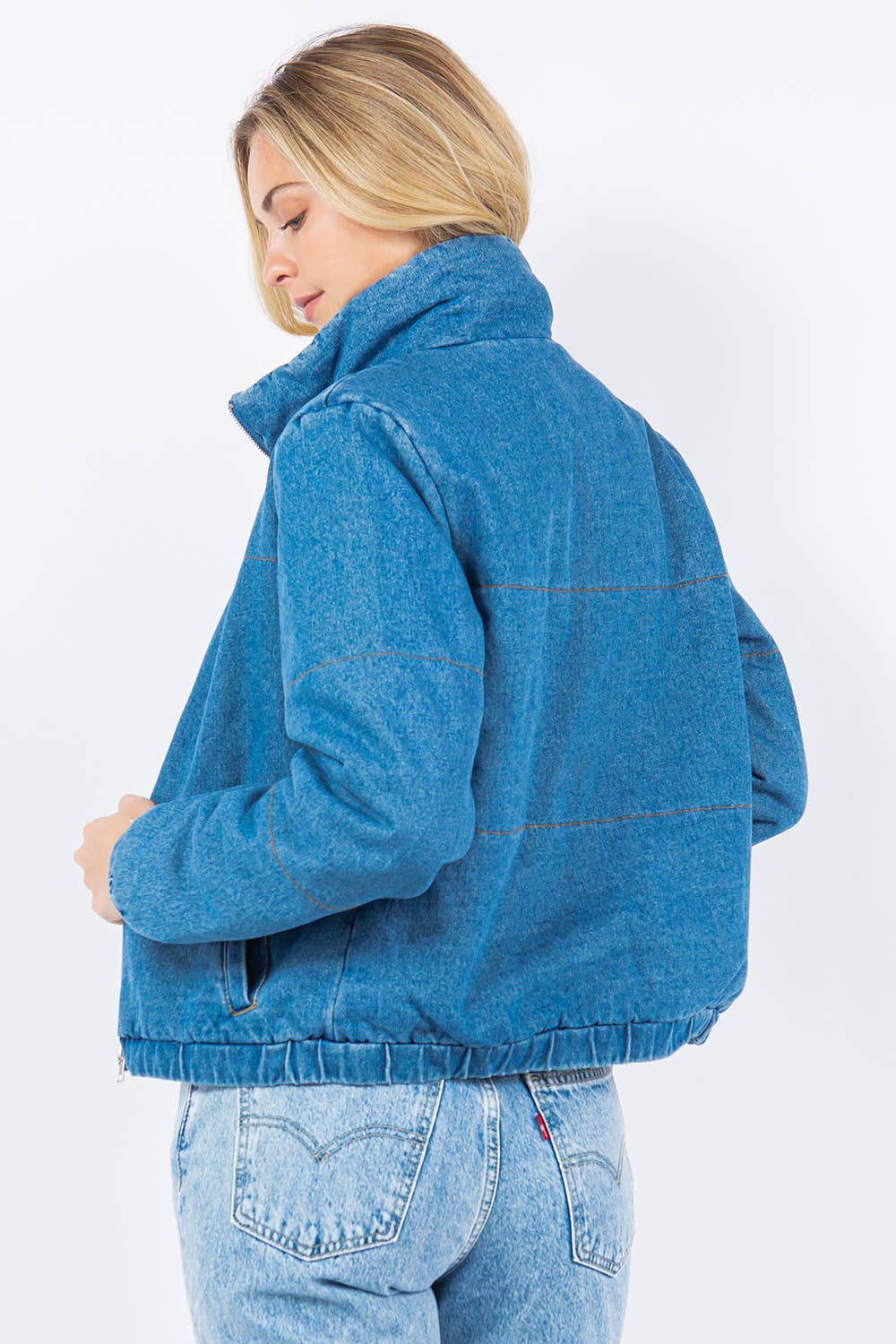 Oversized Denim Puffer Jacket - Medium Wash