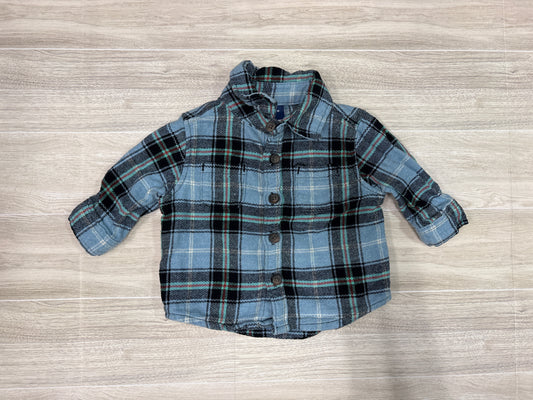 0-3m Blue Plaid Flannel Long Sleeve