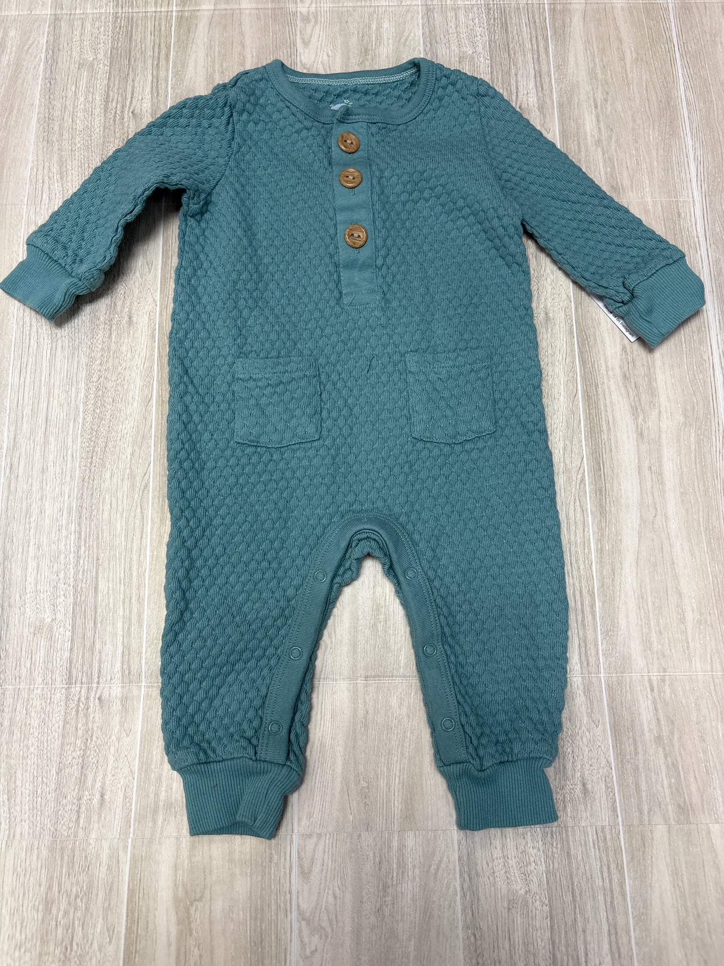 3-6m Aqua Textured Long Sleeve Jumpsuit