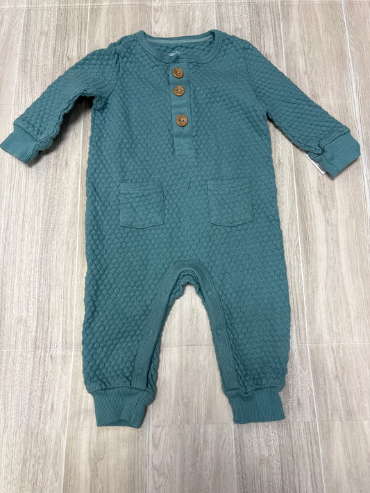 3-6m Aqua Textured Long Sleeve Jumpsuit