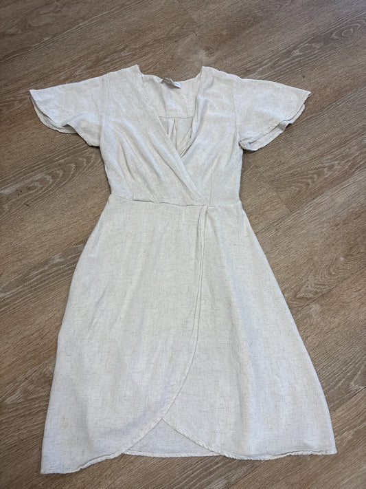 Womens XS Cream Linen Wrap Dress