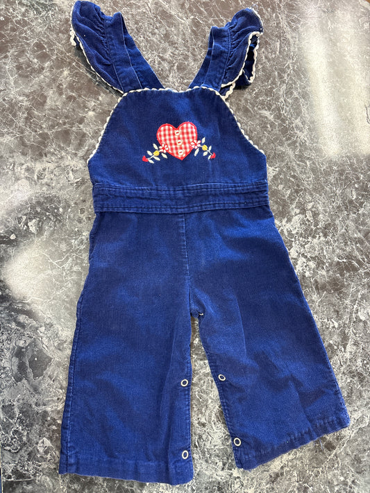VINTAGE 18m Navy Corduroy Button Heart Overall-Blemish