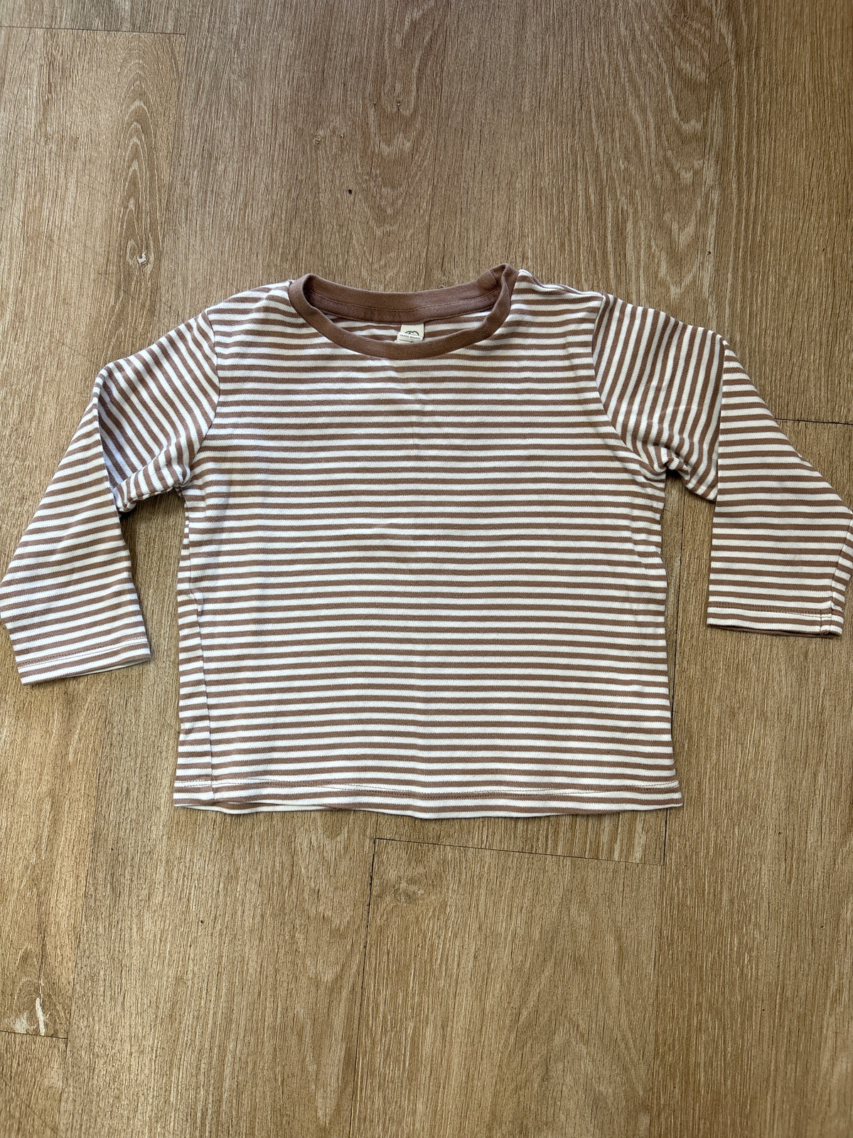 3T White/Brown Colored Organics Striped Long Sleeve