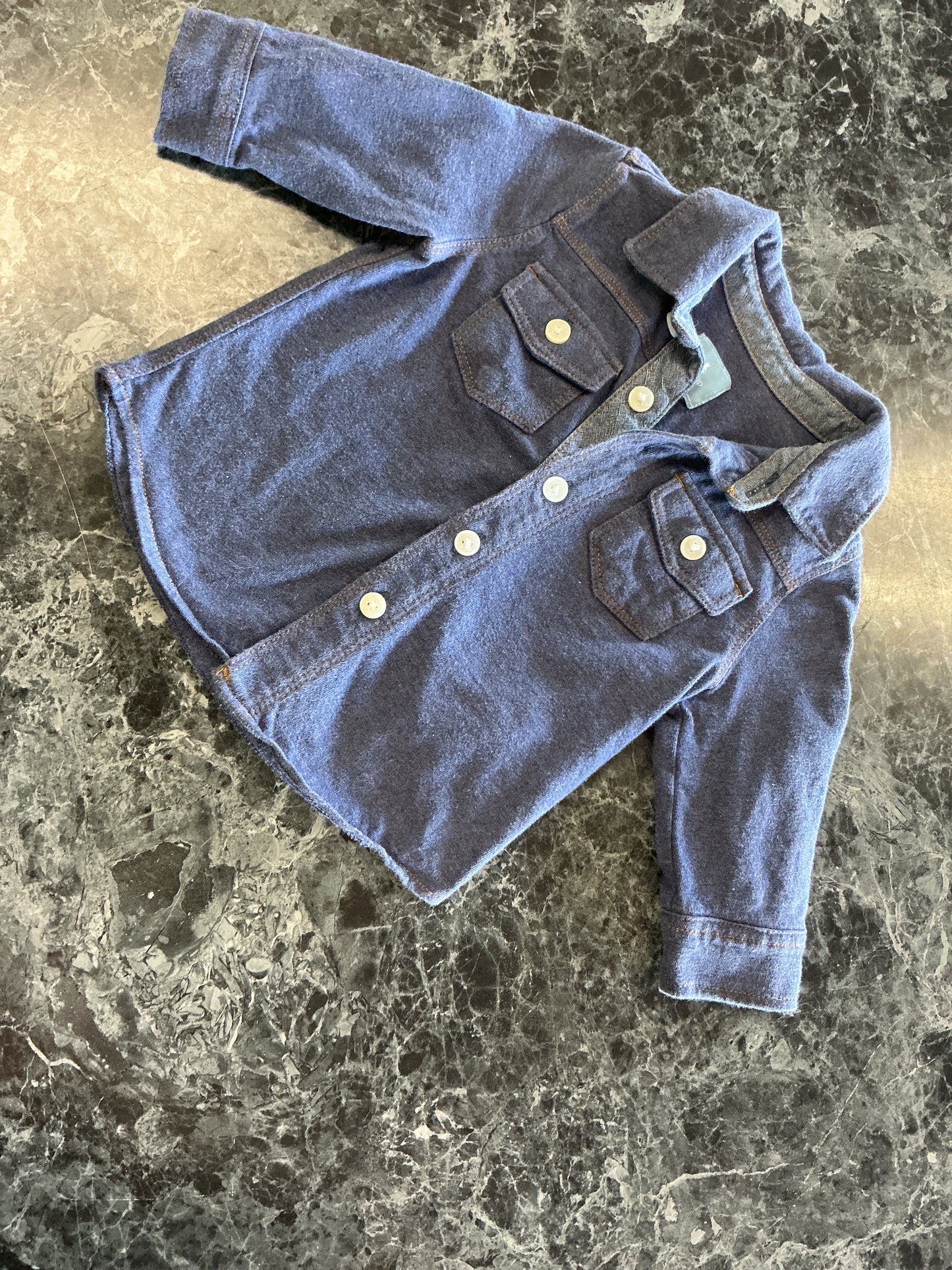 3-6m Faux Denim Long Sleeve Button Up