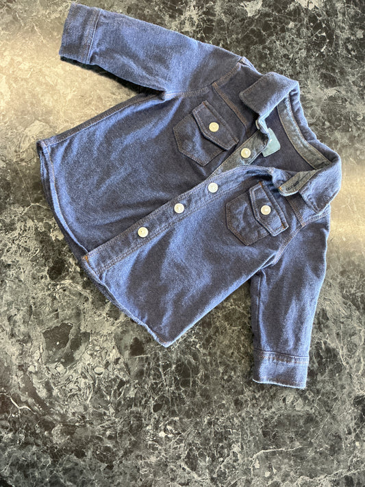 3-6m Faux Denim Long Sleeve Button Up
