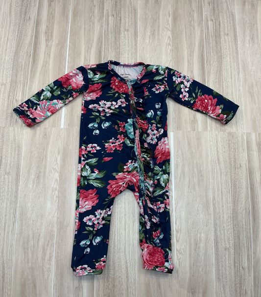 6-9m Posh Peanut Navy Floral Ruffle Romper