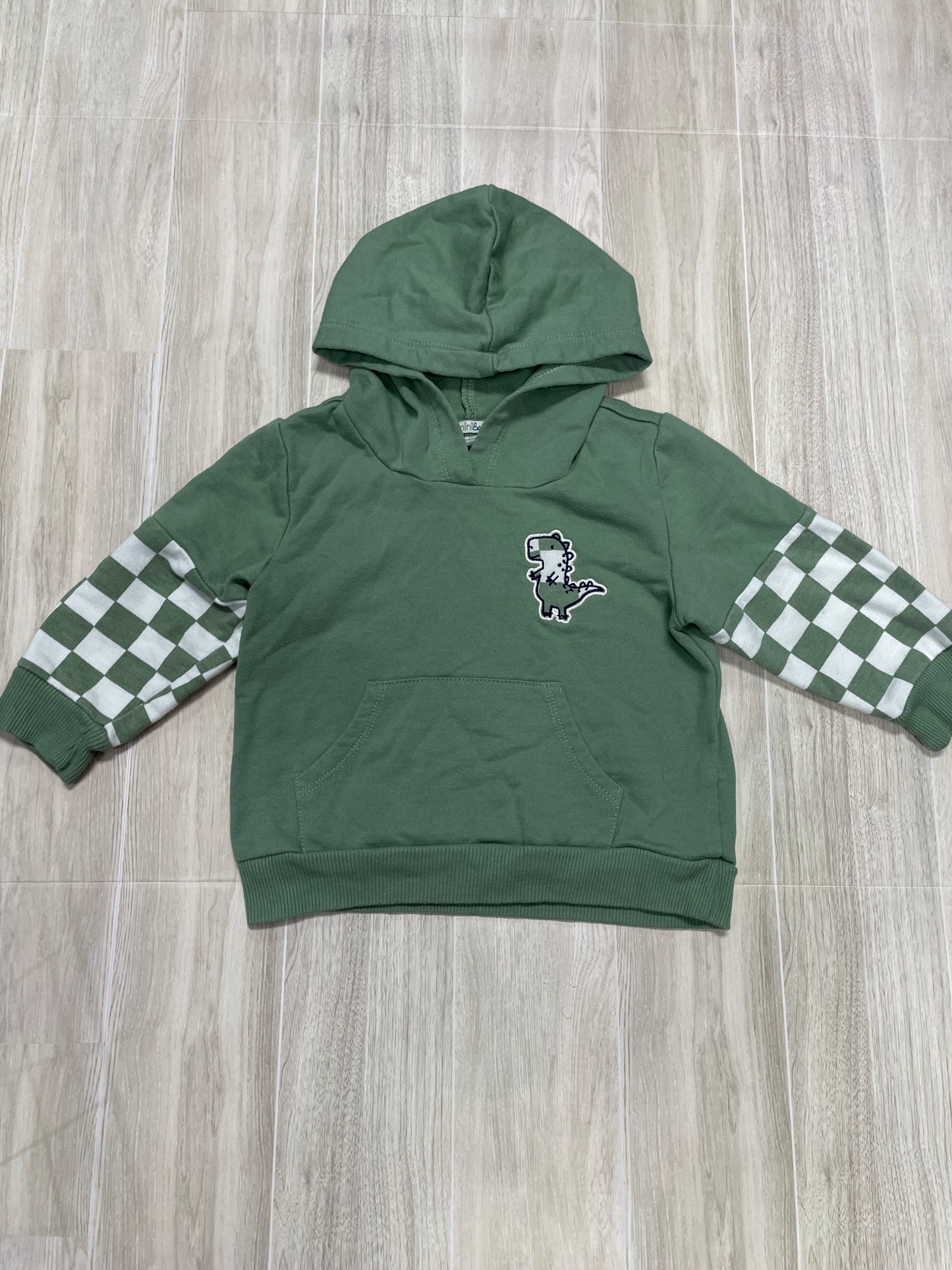 18m Green Checkered Dino Hoodie