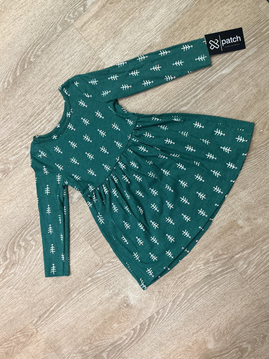 3T Green Holiday Tree Long Sleeve Dress