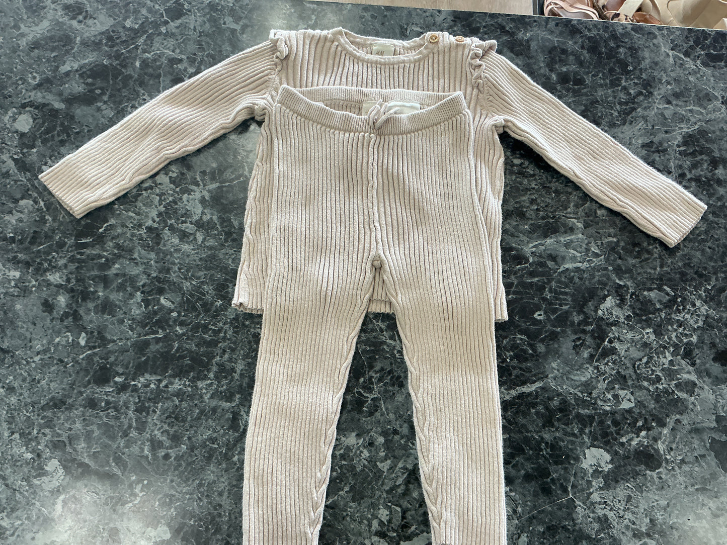 18m Beige Ribbed 2 Piece Ruffled Set