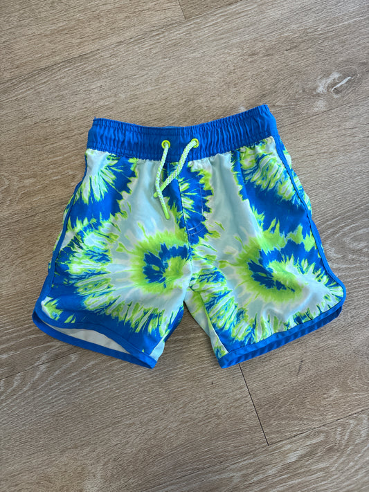 4T Neon Green/Blue Tie Dye Swim Shorts