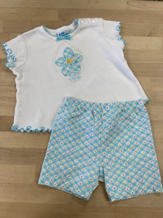 18m Vintage OshKosh Blue Floral Checkered 2 Piece Set