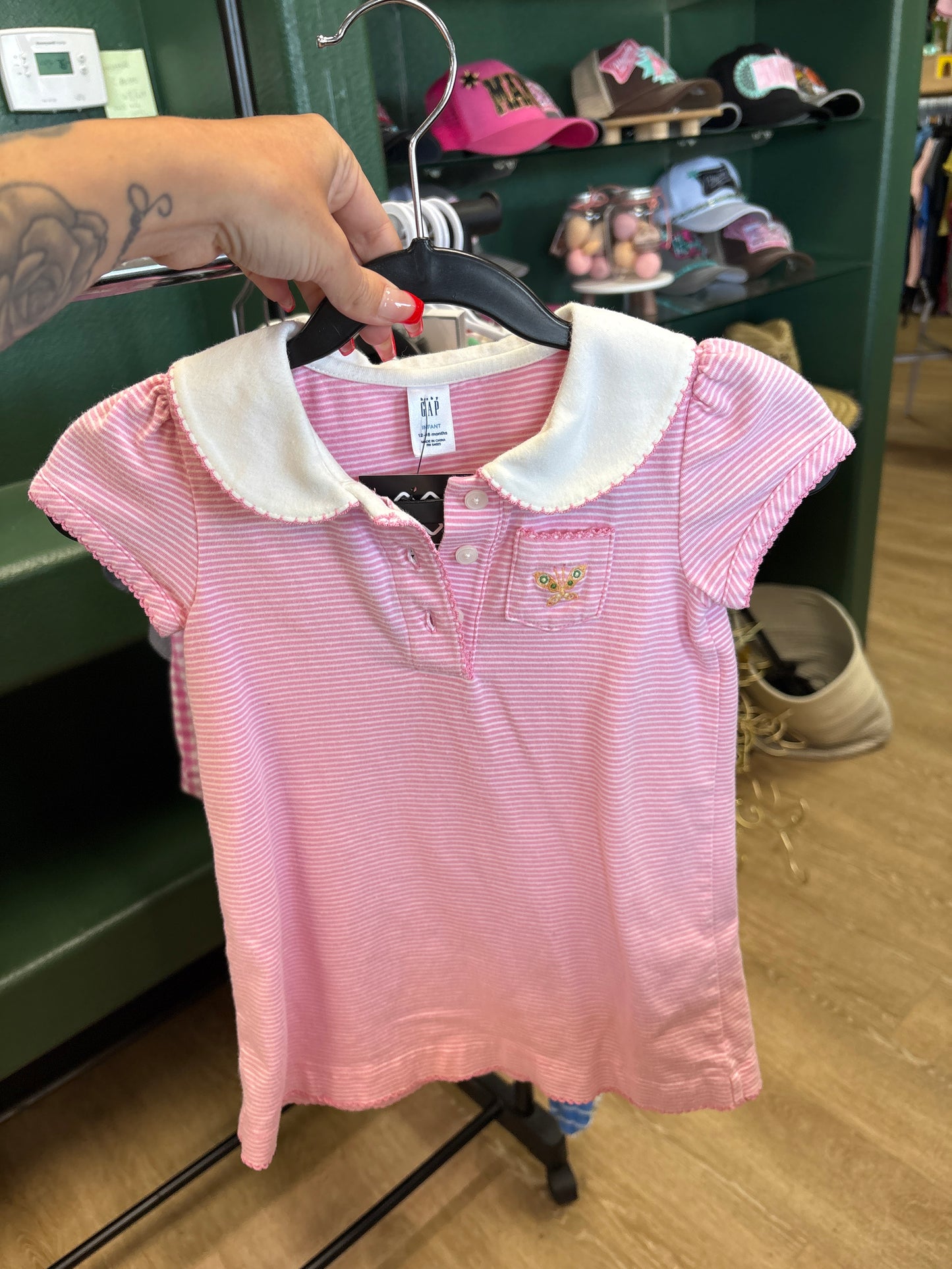 12-18m Pink Striped Collared Dress