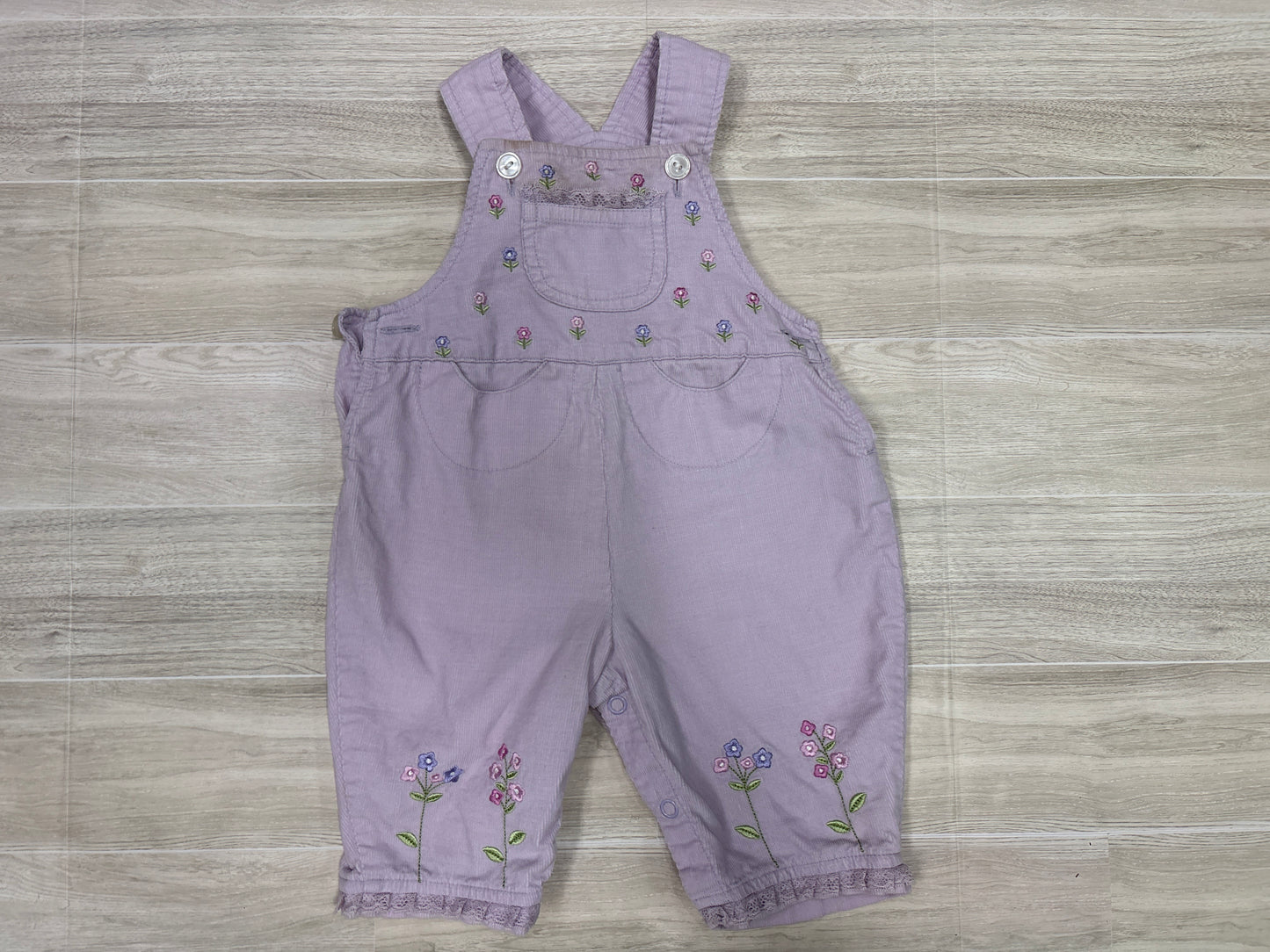 3/6m Lavender Floral Embroidered Overalls