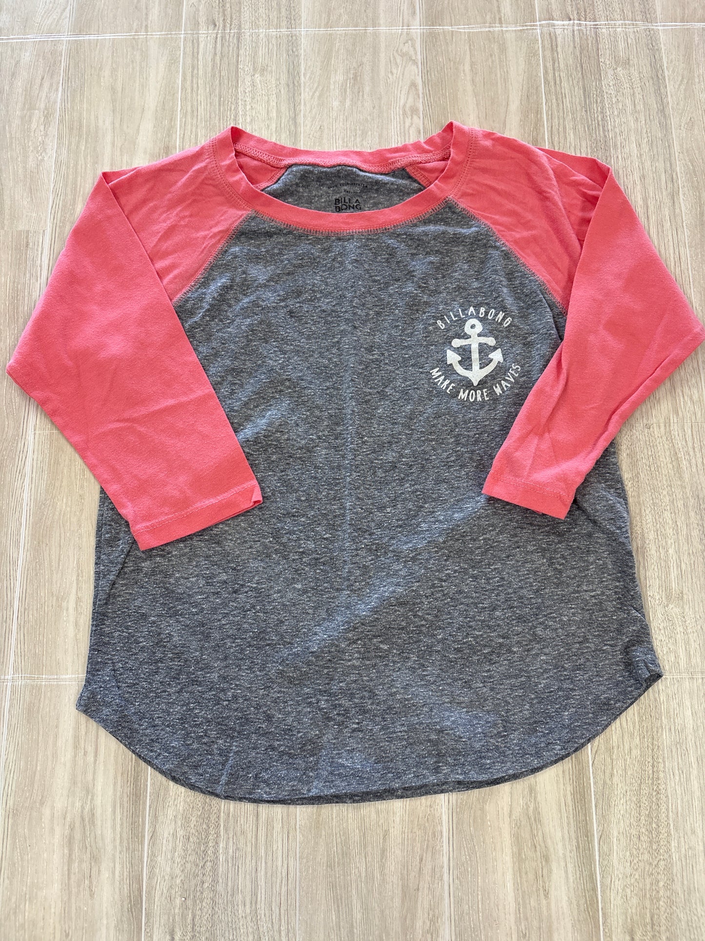 7/8 Billabong Salmon/Grey Make More Waves Quarter Sleeve Top