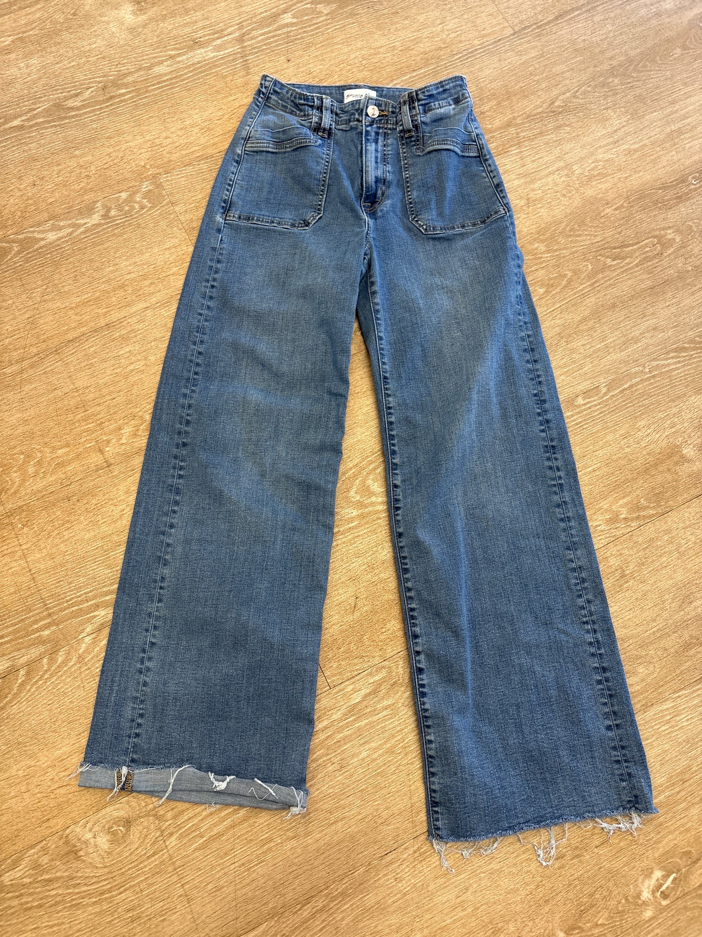 Womens 25 Studio Blue Wide Leg Raw Hem Denim Pants