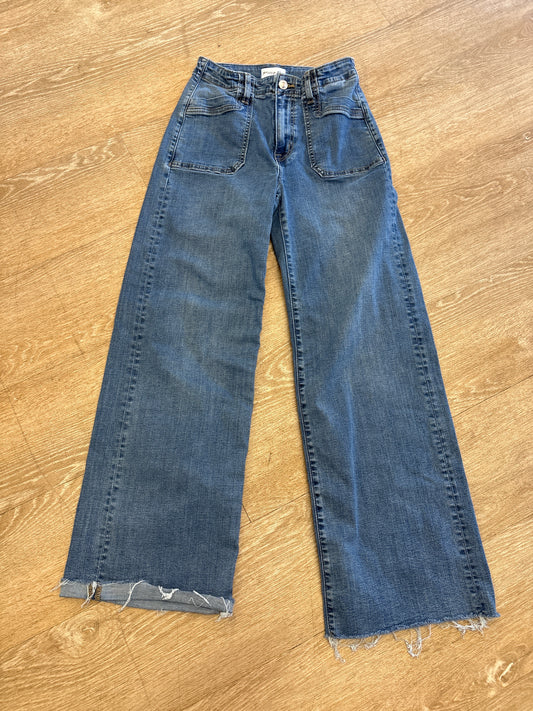 Womens 25 Studio Blue Wide Leg Raw Hem Denim Pants