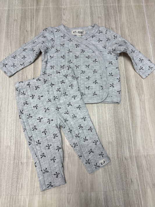 0-3m Kit + Pearl Grey Bows Kimono 2 Piece Set