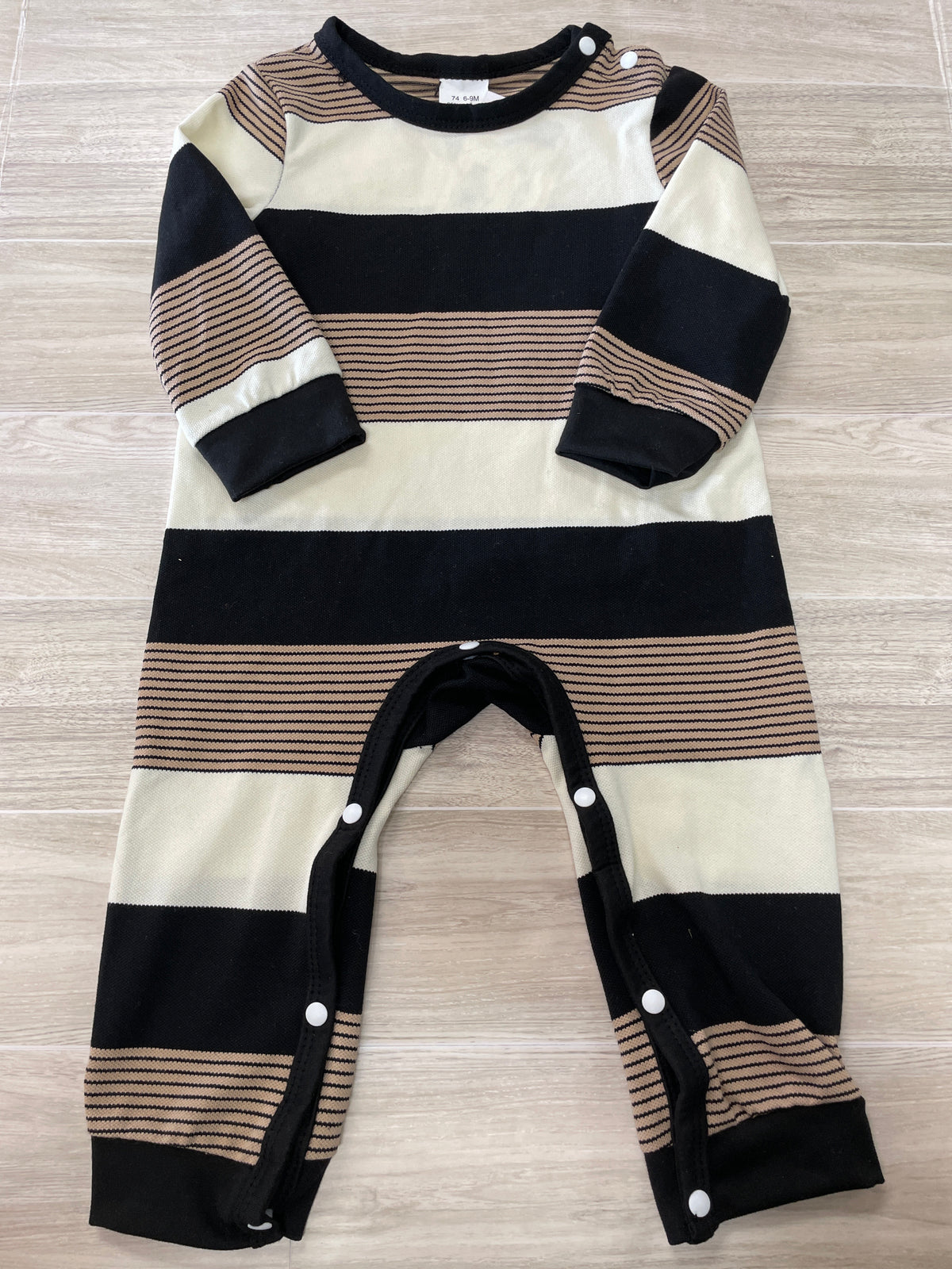 6-9m Cream/Tan/Black Striped Long Sleeve Jumpsuit