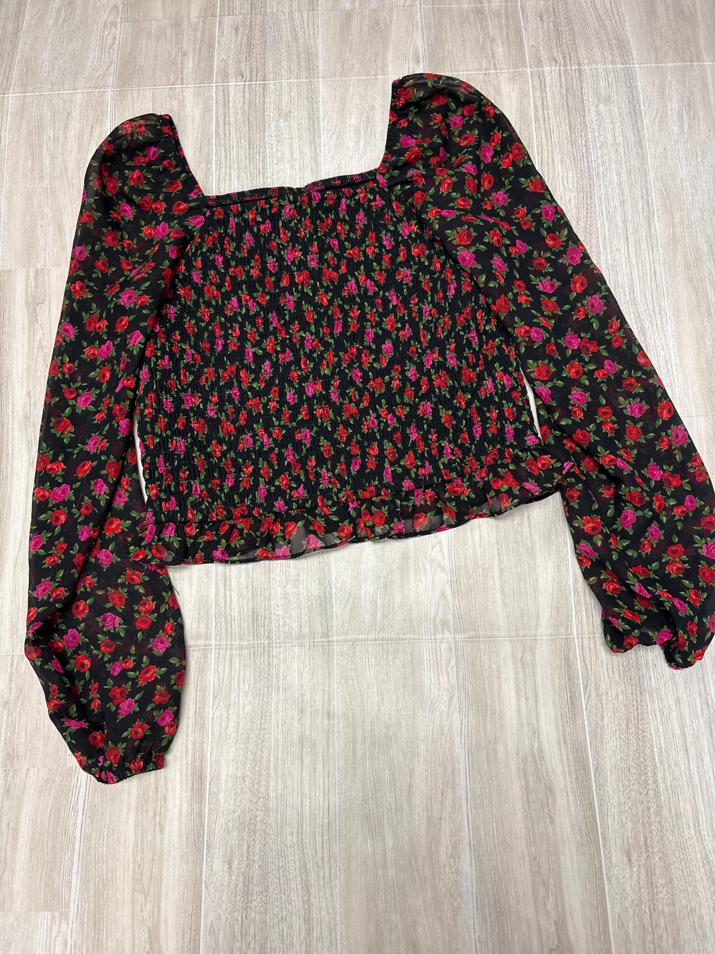 10/12 Black Floral Smocked Long Sleeve Top