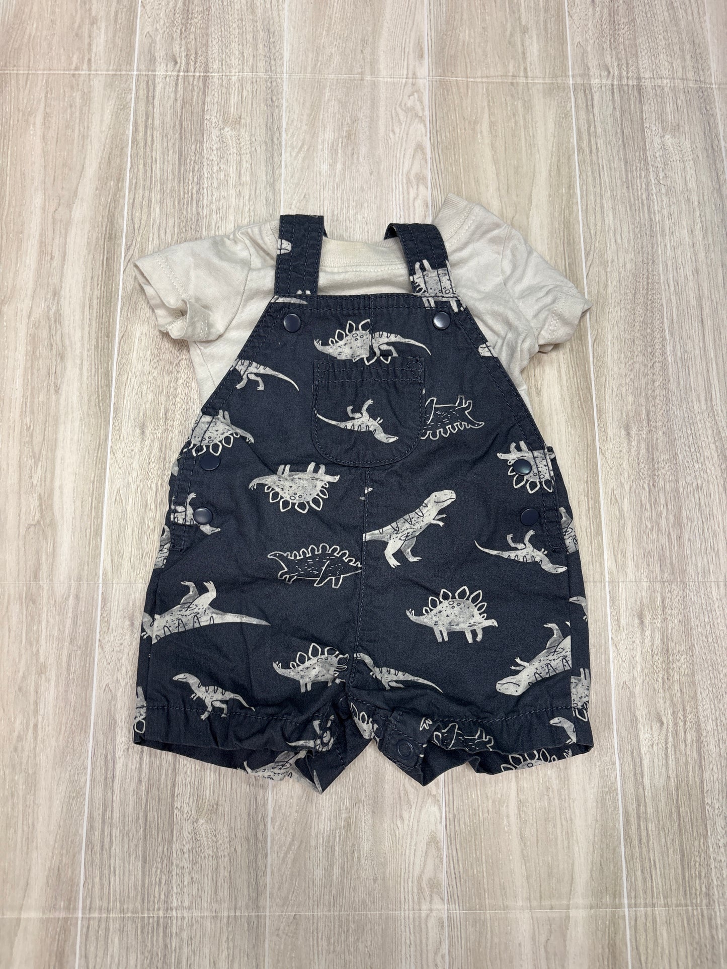 Newborn Overall + Shirt(Blemish) Set - Grey Dinos