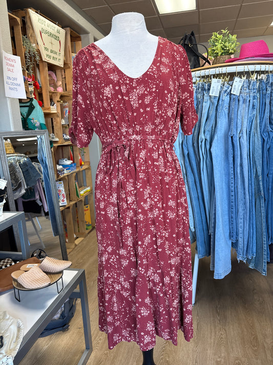 Womens XXLarge Maternity Terracotta Floral Tie Dress