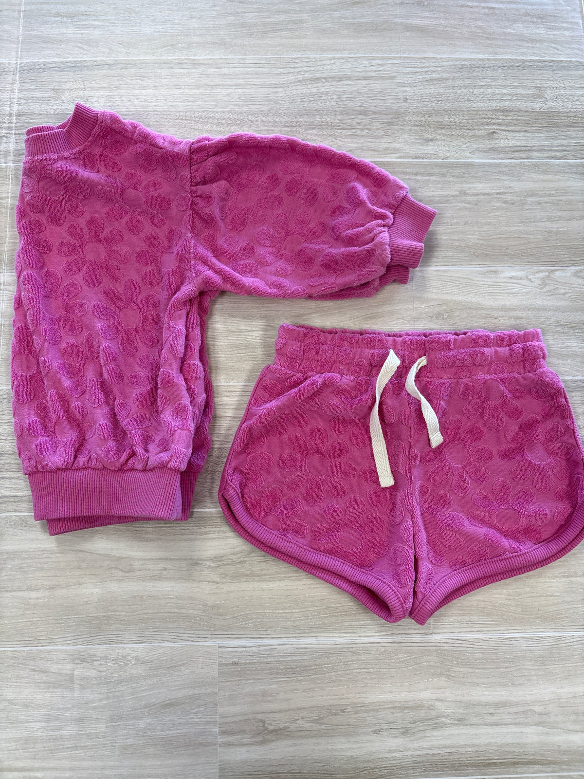 12-18m Pink Terry Floral Printed 2 Piece Set