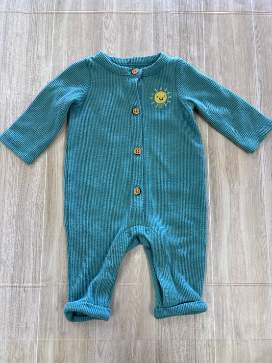 0-3m Teal Sunshine Waffle Knit Jumpsuit