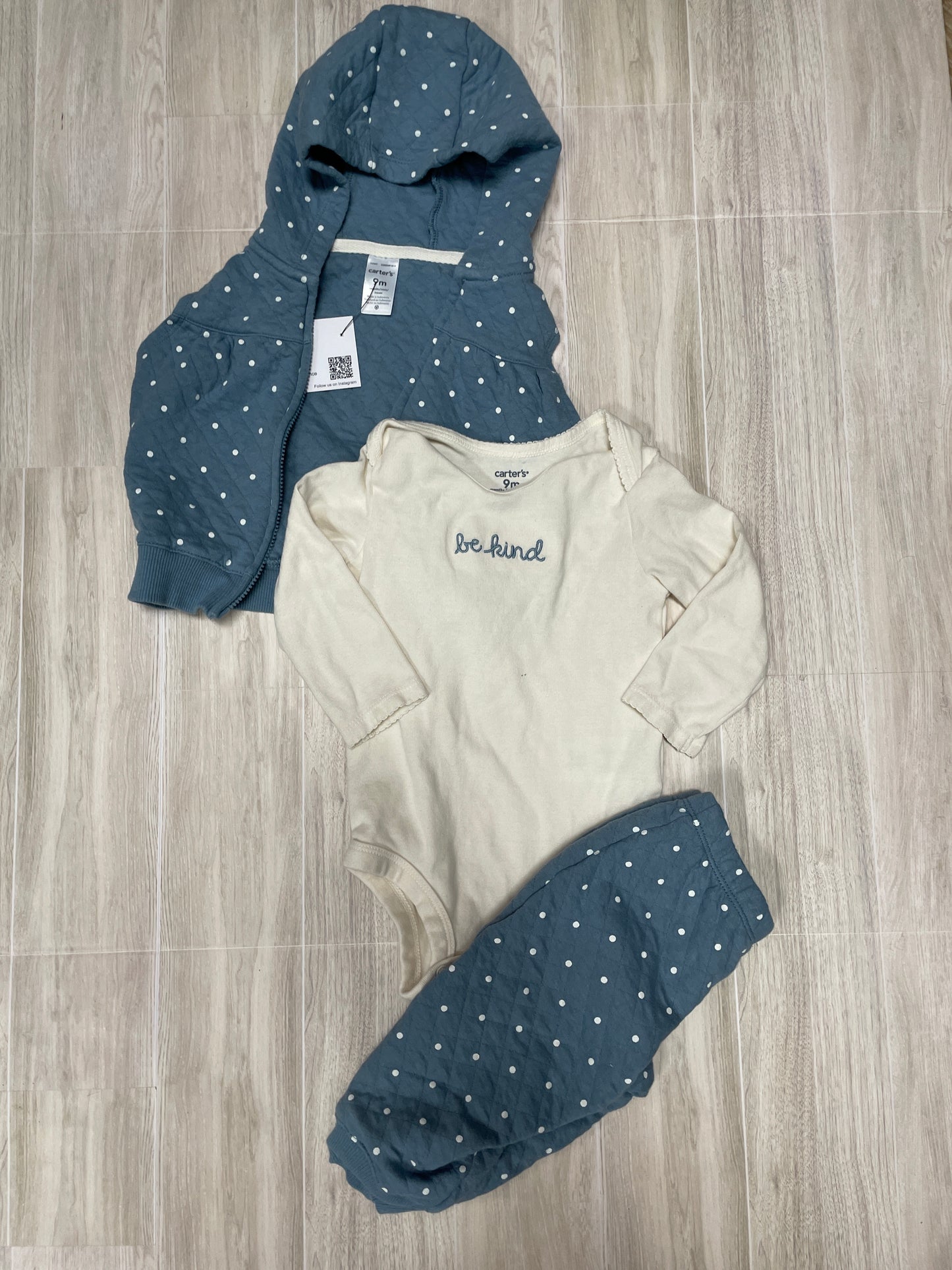 9m Be Kind Onesie + Polka Dot Vest + Pant Set