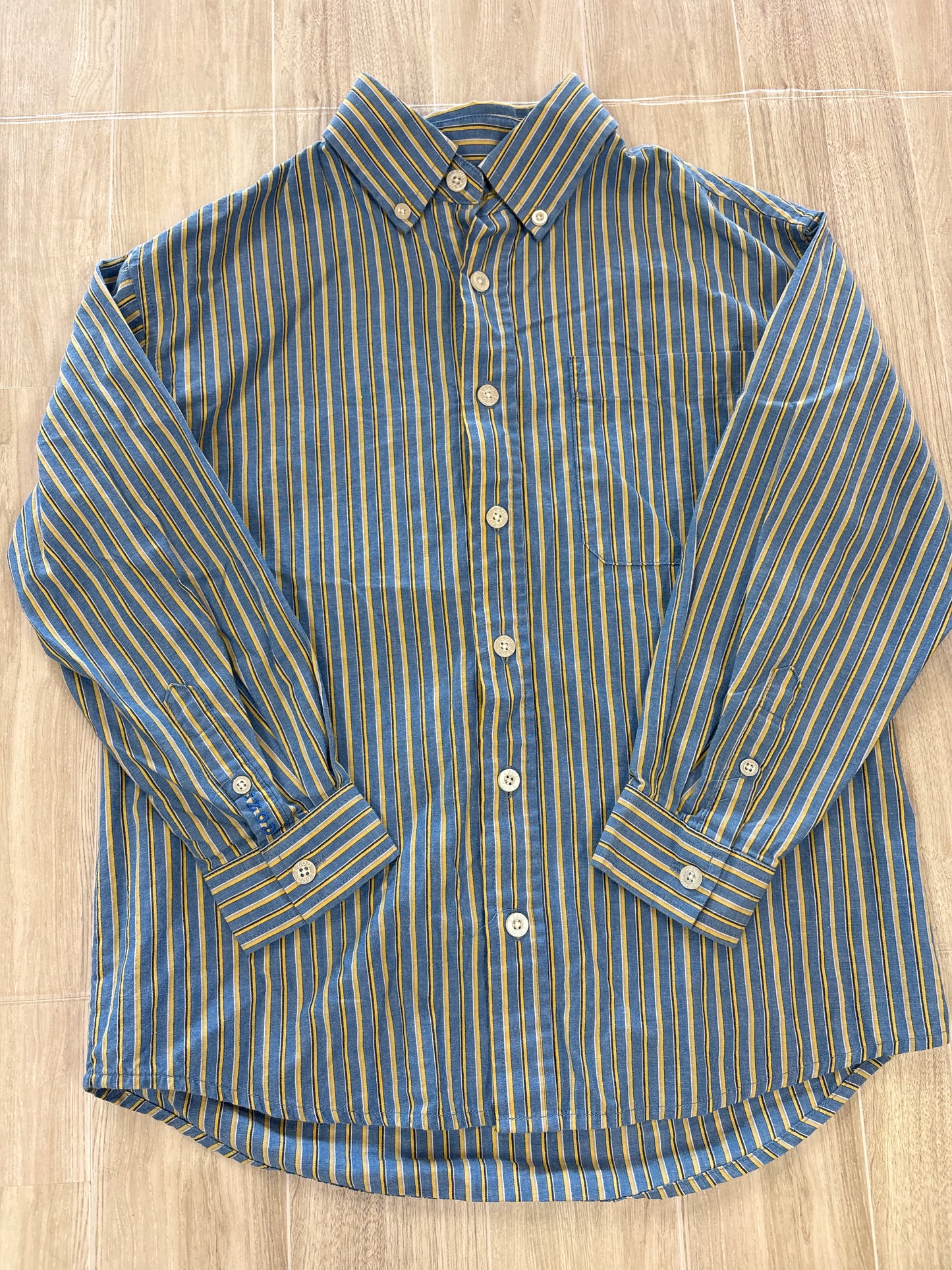 8 Blue/Yellow Striped Button Up Long Sleeve