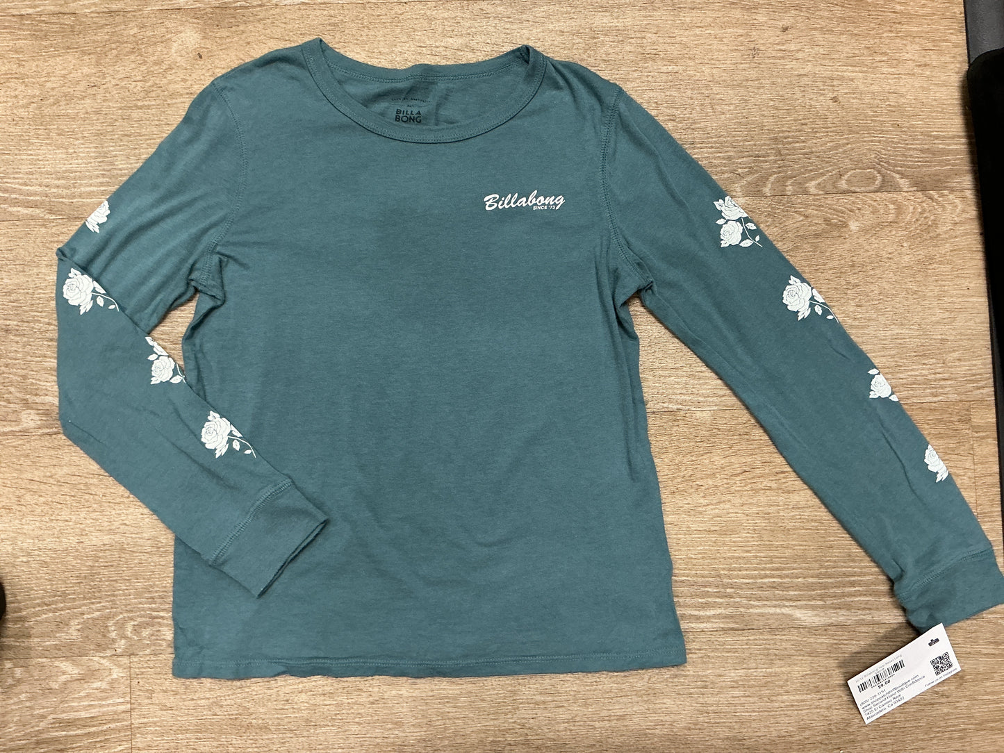 10/12 Billabong Teal Roses Long Sleeve