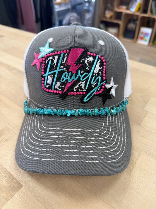 Trucker Hat - Howdy - Grey - Turquoise Band