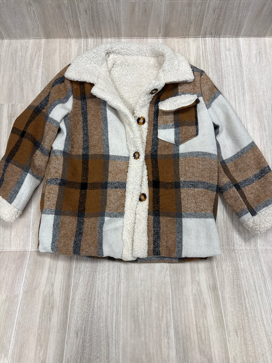 5T Camel Plaid Cozy Lined Button Up Shacket