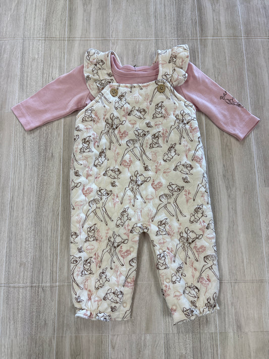 0/3m Cream Bambi Overall + Pink Long Sleeve