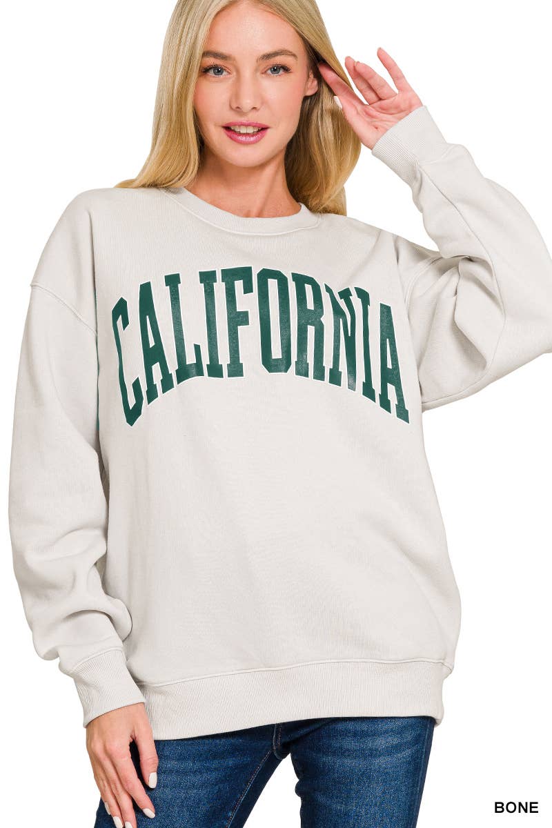 "California" Fleece Round Neck Sweatshirt | BONE