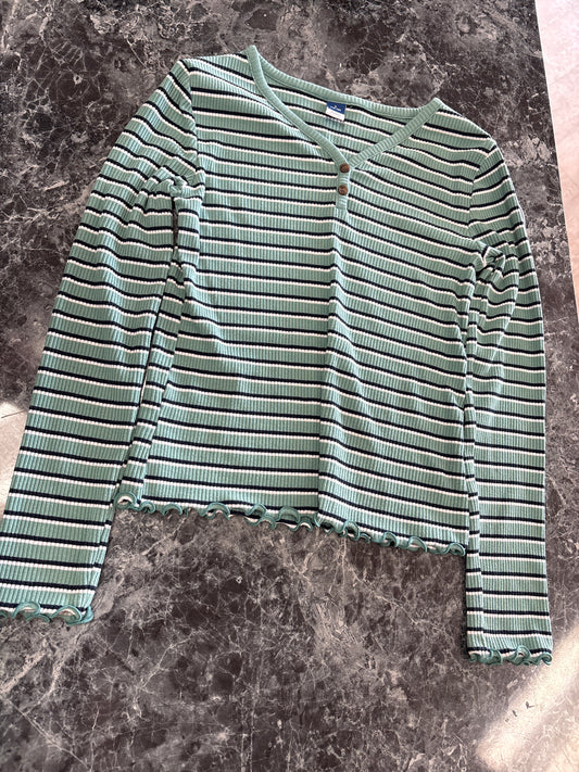 10/12 Ribbed Mint Stroped Long Sleeve