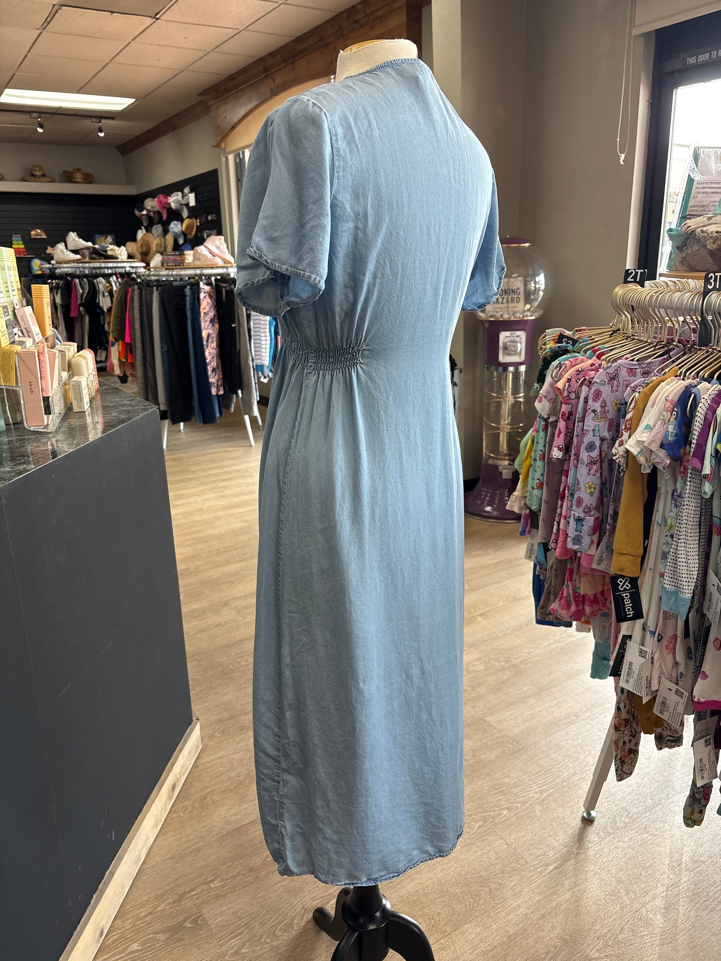 Womens XL Faux Denim Button Midi Dress