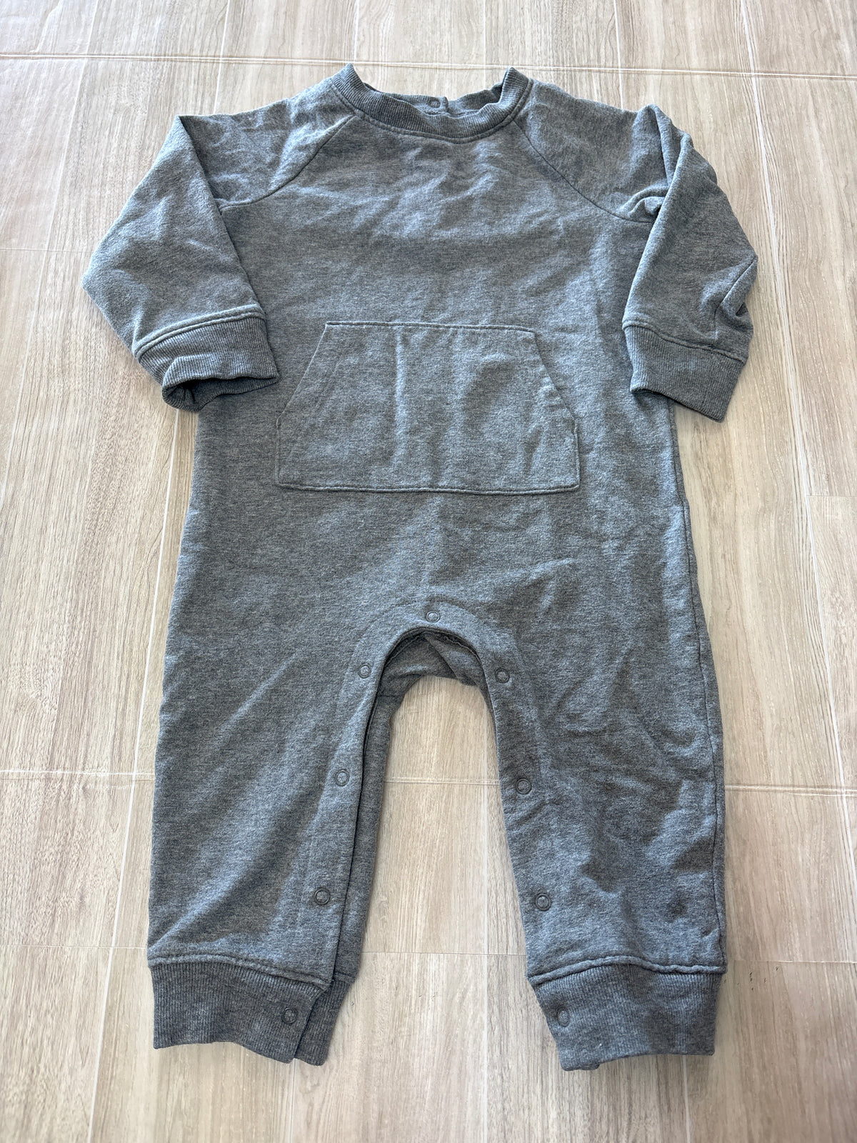 6-12m Grey Primary Long Sleeve Pocket Jumpsuit