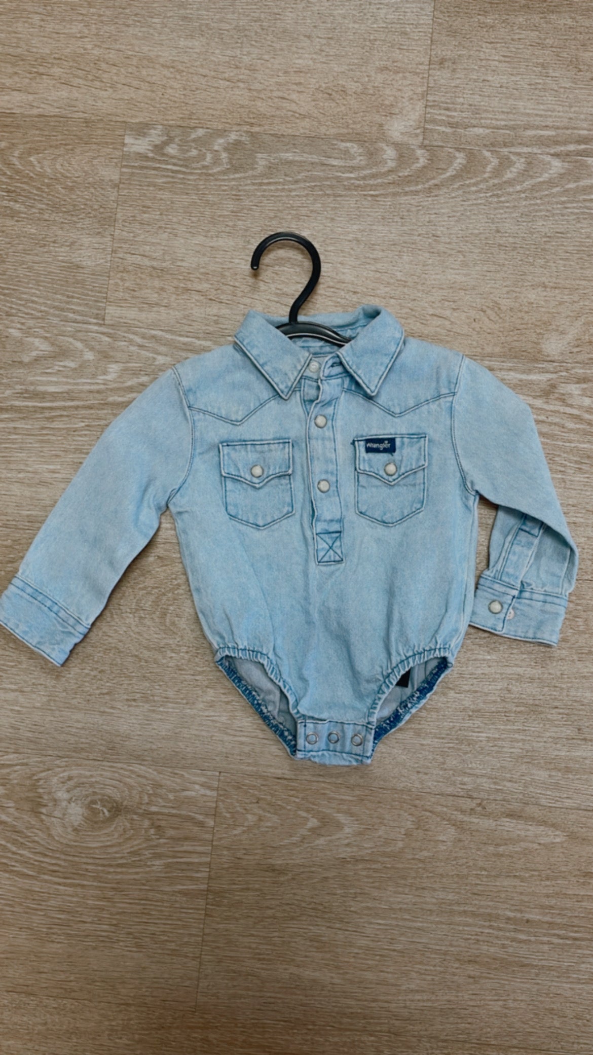 3-6m Light Wash Denim Pearl Snap Onesie