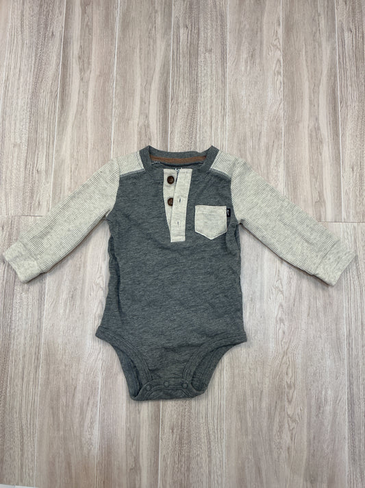 9m Gray Henley Long Sleeve Onesie