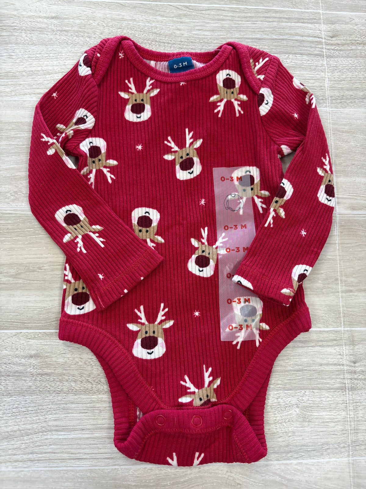 NWT 0-3m Red Rudolph Ribbed Onesie