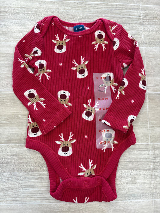 NWT 0-3m Red Rudolph Ribbed Onesie