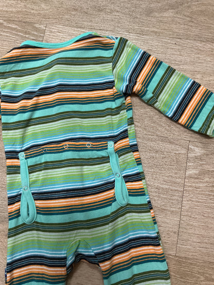 6-9m Kic Kee Green Striped Footed Romper