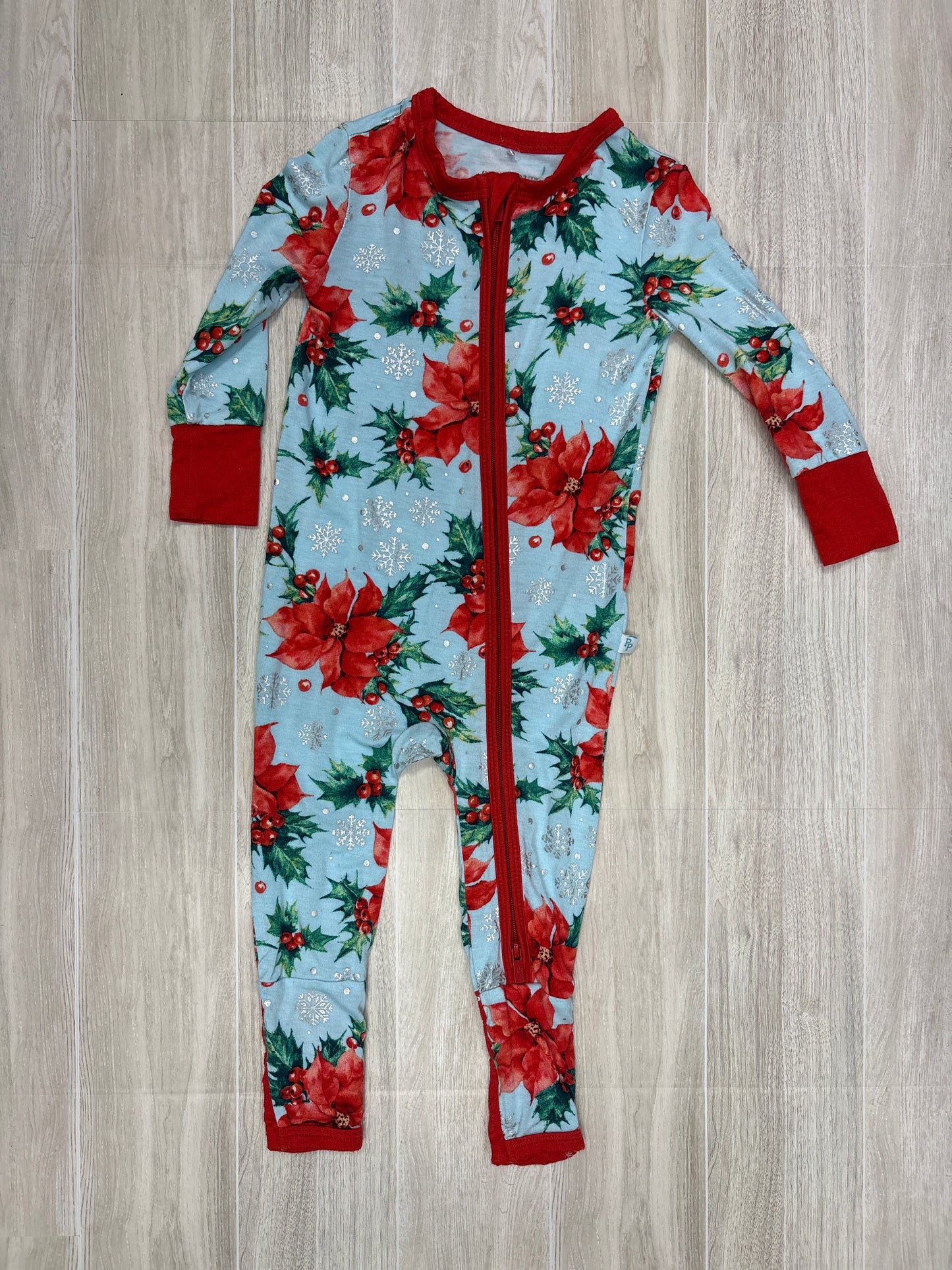 6-9m Posh Peanut Pointsettia Light Blue/Red Pajama
