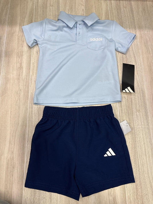 NWT 12m Adidas Blue Collared Shirt + Navy Shorts Set