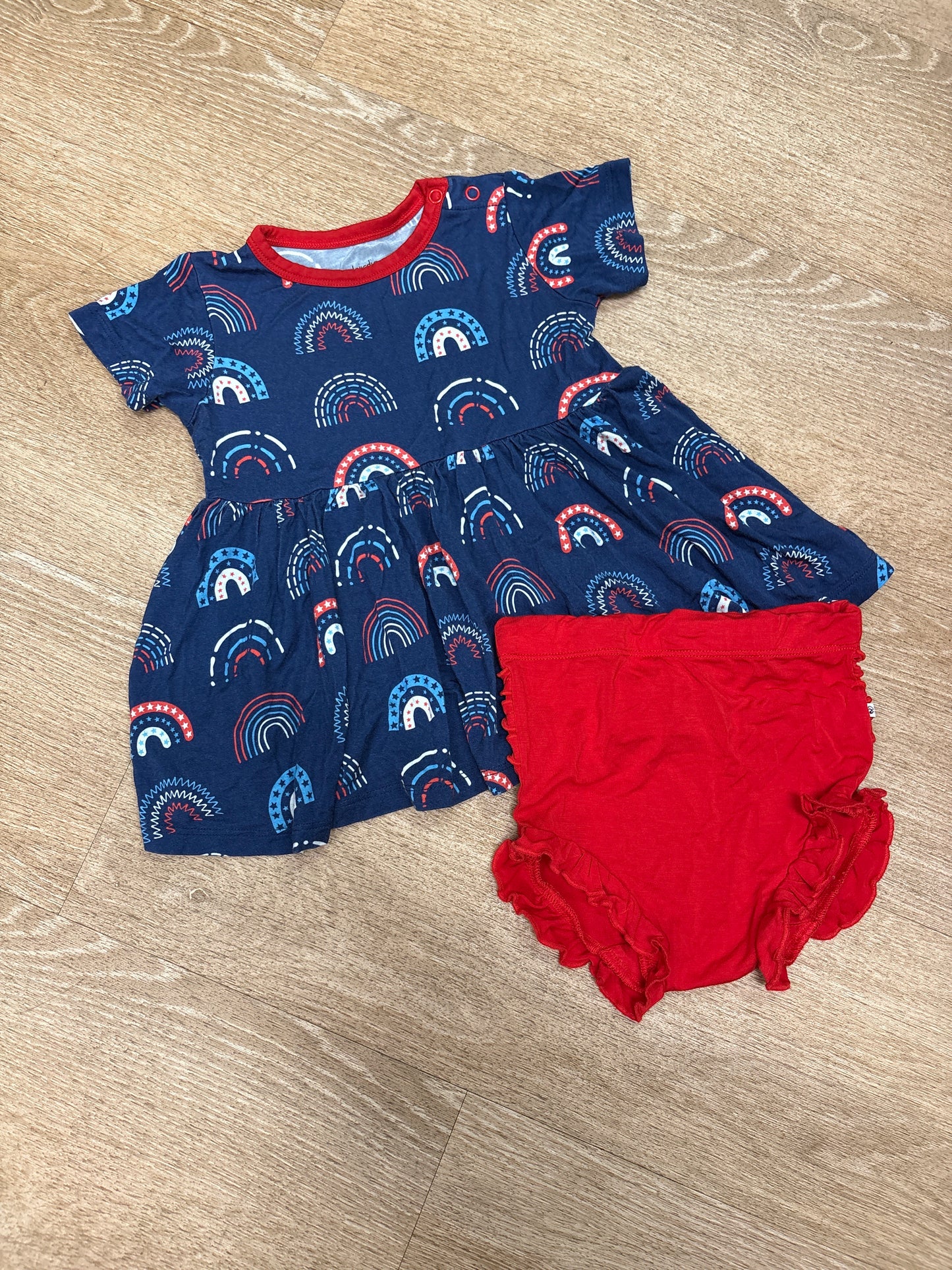 2T Birdie Bean RWB Patriotic Rainbow Dree + Bloomer Set